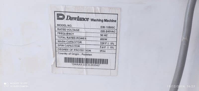 DW 10500c dawlance washing machine 3