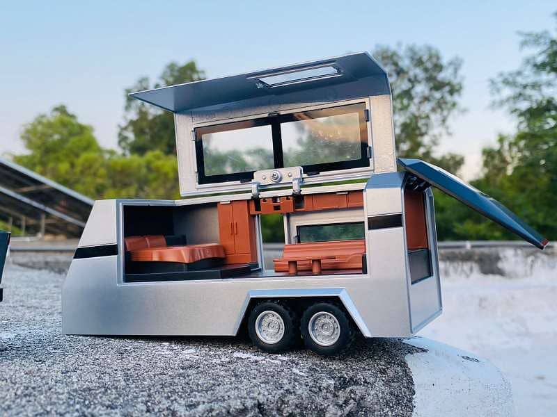 Tesla Cyber Truck with Caravan & ATV Diecast Model 1