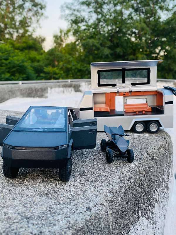 Tesla Cyber Truck with Caravan & ATV Diecast Model 3