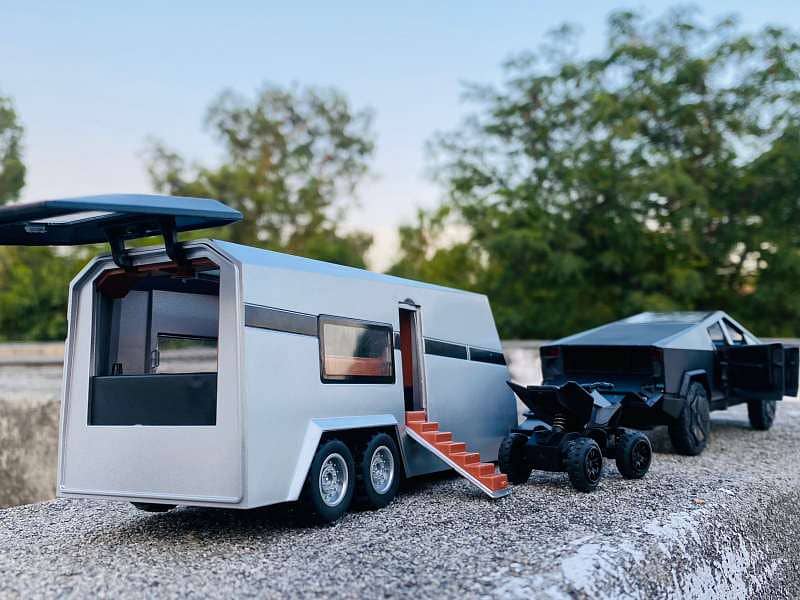 Tesla Cyber Truck with Caravan & ATV Diecast Model 13