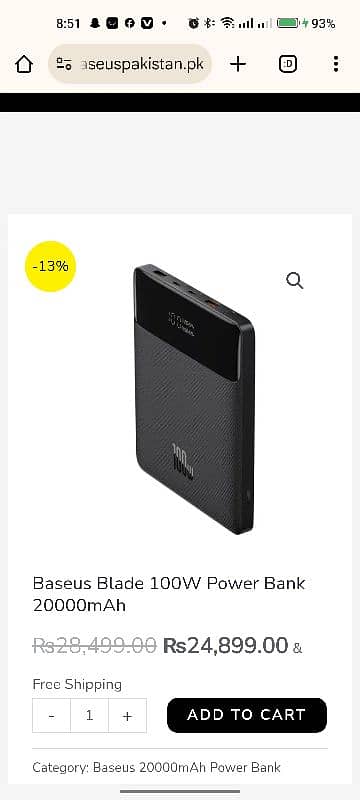 Baseus Blade Series 100W Laptop Fast Charging Power Bank 20000mAh 3