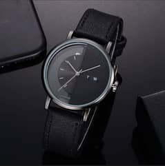 Men's Quartz Round Dail Leather Strap Watch-1