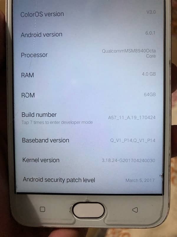 Oppo A57 Finger print ok ram 4 rom 64 4