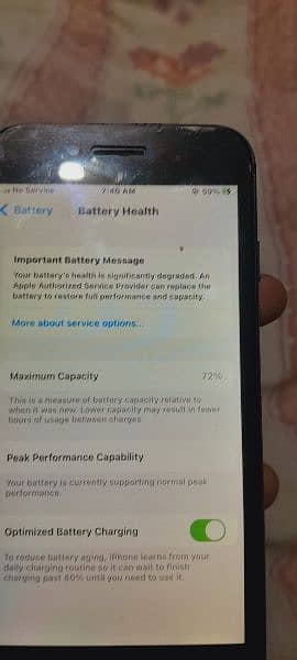 I phone 7.32gb.   battery health 72.   ha 2