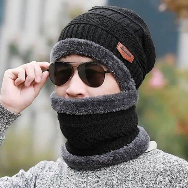 2 Pcs Wool Textured Beanie And Neck Warmer 2