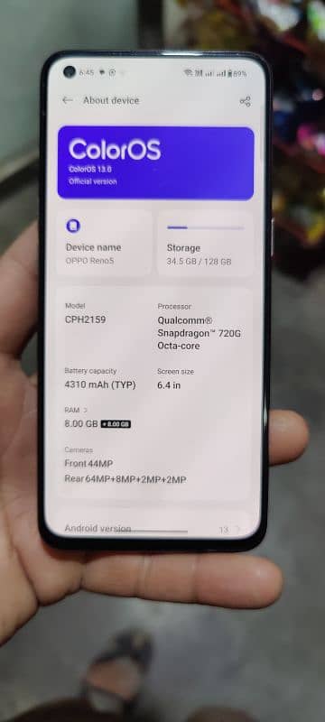 oppo reno 5 8+8 128 complete box sale exchange possible 3