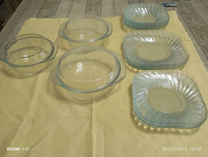 glass transparent dinner set at a reasonable price call on 03009000071 0