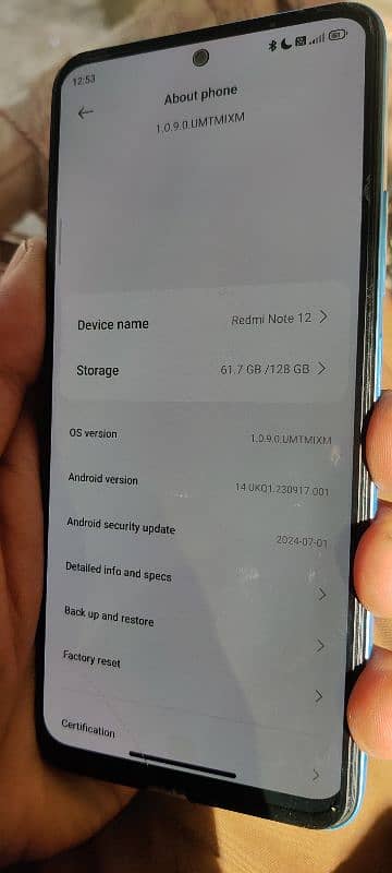 Mi Note 12 for Sale 10 by 10 condition 1