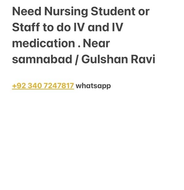 Need Nurse student or Staff to do IV 0