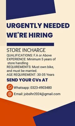 Required: Store Incharge & Accounts Officer