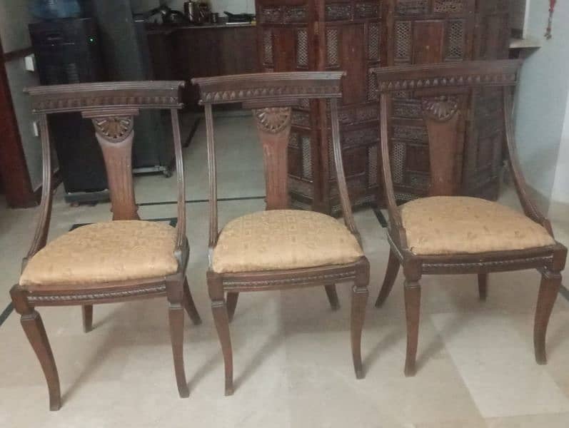 Dining table for 4 persons, shesum wood with 3 chairs 0