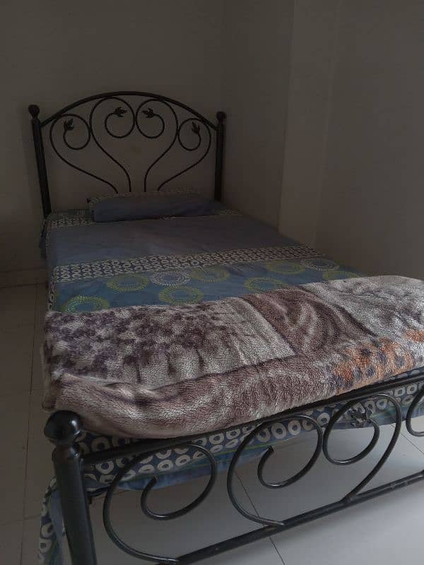 Single Iron Bed with mattress, side table and dressing 1