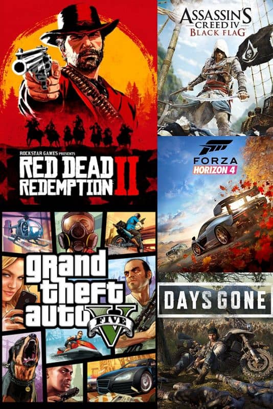 5 pc games in 1000 ,GTA V, rdr 2, Forza 4, Days gone, Assassin's Creed 0