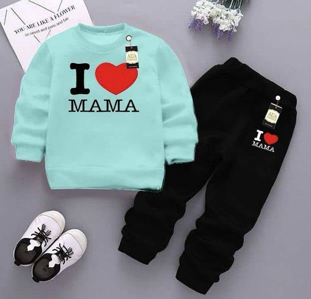 2 PCs Girl and boys Fleece printed sweatshirt tracksuit 0