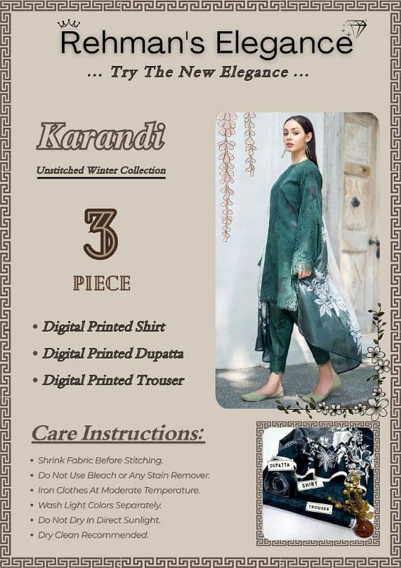 Ladies suit | 3 pcs suit | unstitch Suits | Karandi | Printed Suits 1