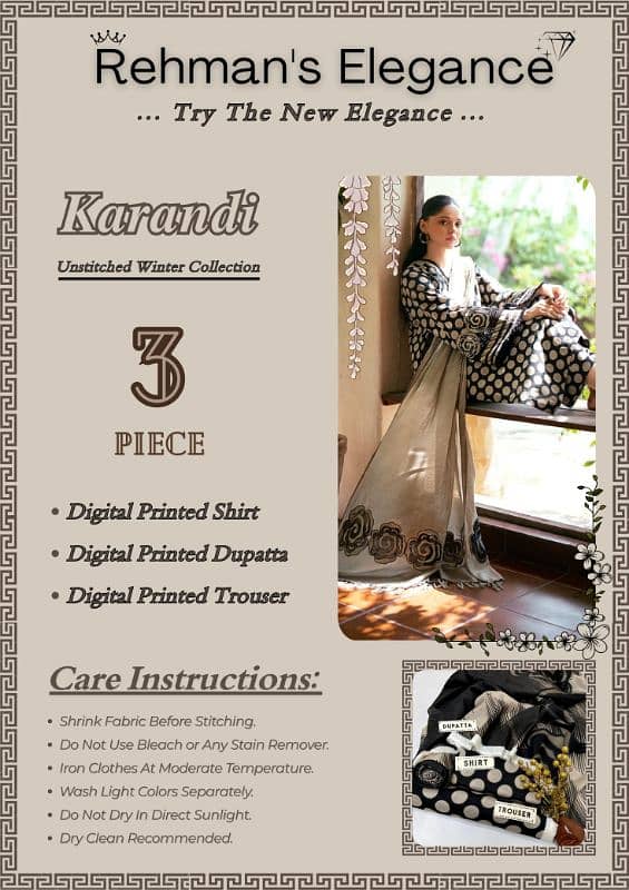 Ladies suit | 3 pcs suit | unstitch Suits | Karandi | Printed Suits 2