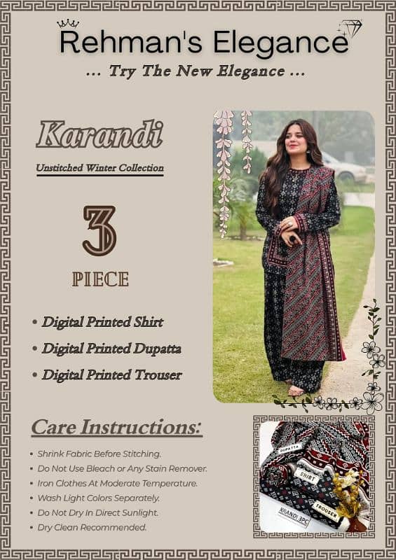 Ladies suit | 3 pcs suit | unstitch Suits | Karandi | Printed Suits 6