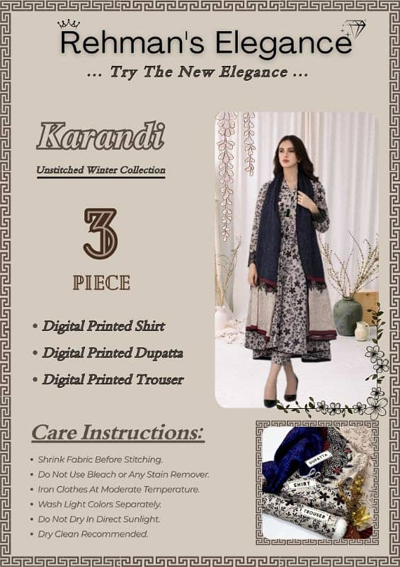 Ladies suit | 3 pcs suit | unstitch Suits | Karandi | Printed Suits 7