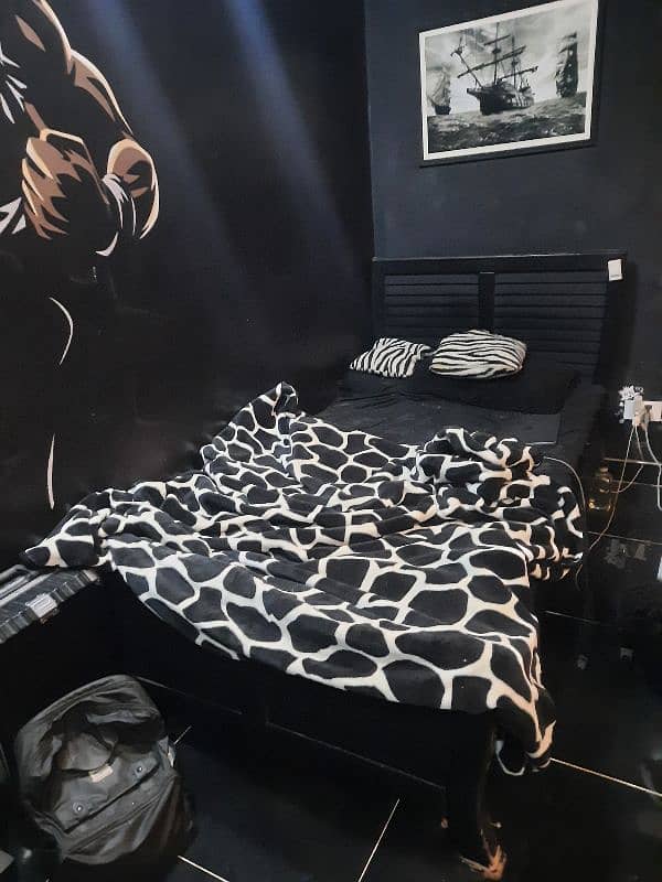 Wood Black Single Bed With Mattress 1