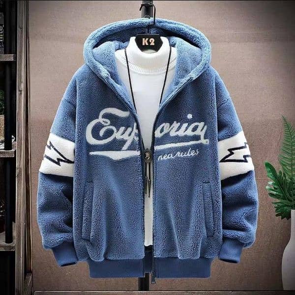 Men's Blue Hooded Jacket. 0