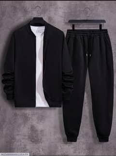 2pcs men's fleece plain zipper track suit