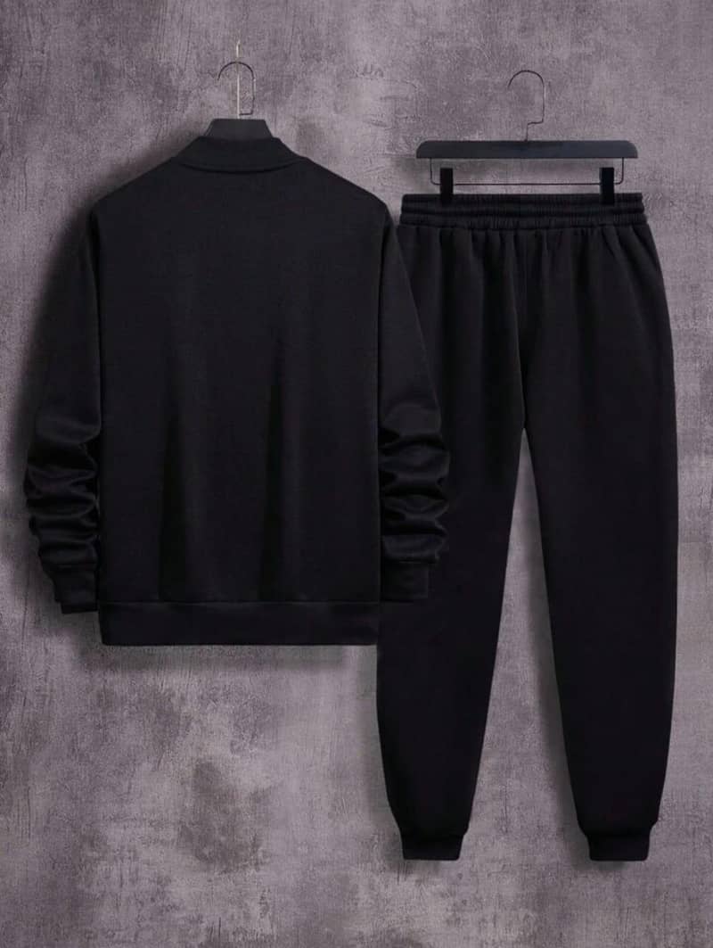 2pcs men's fleece plain zipper track suit 1