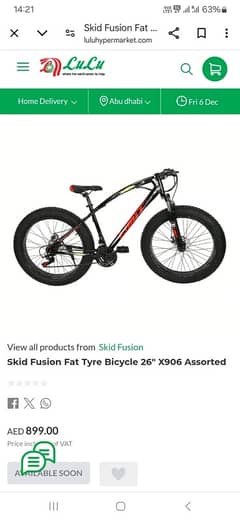 Skid Fusion fat tyre bicycle (imported from dubai)