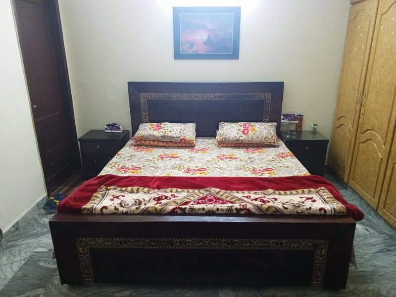 Brown Wooden Bed Set with Side Tables 0