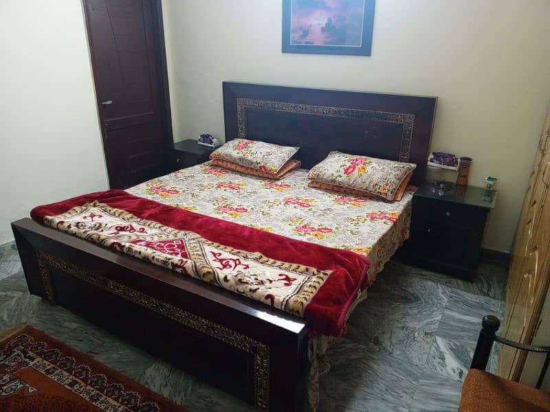 Brown Wooden Bed Set with Side Tables 1