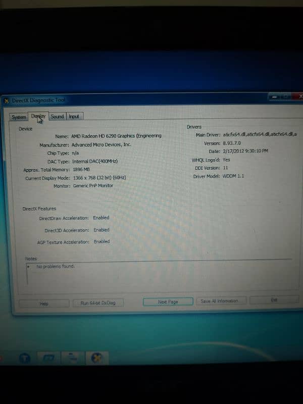 Acer 0725 condition 10/8 4gb ram 460 gb hard 6