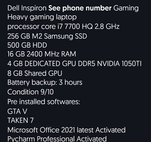 Dell Inspiron Gaming laptop Ci7 7th Gen 8