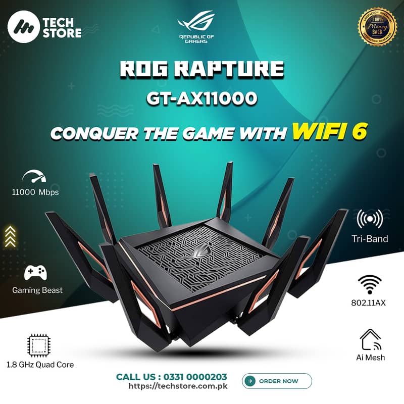 ASUS ROG Rapture GT-AX11000 WiFi 6 Tri-Band Gaming Router (Box Packed) 0