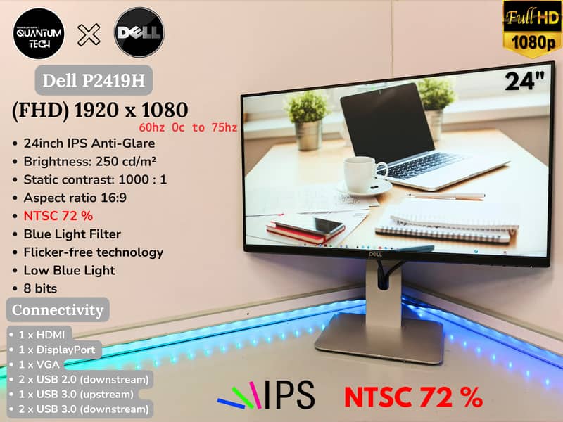 24inch IPS FULL HD 1080p 60Hz Dell P2419H Borderless Monitor 1