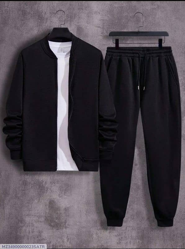 2 Pcs Men's Fleece Plain Zipper Track Suit 0