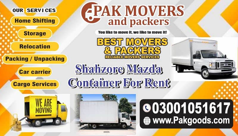 Container Mazda and shahzore of rent and House shifting moving sialkot 0