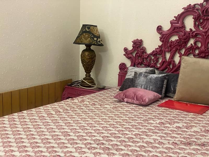 Room double bed wooden and side tables 0