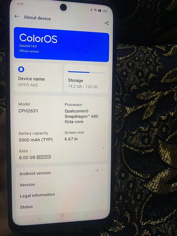 pta approved no  oppo A60 8+8 128 gb 10/10 condition 2