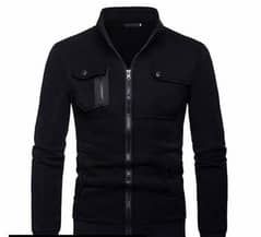 1 PC Men's Stitched Fleece Zipper Jacket, Black