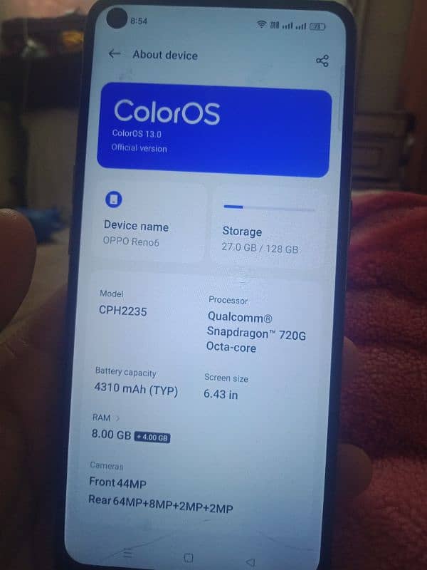 Oppo Reno 6  8+4 gb 128gb only mobile hai PTA official approved 7