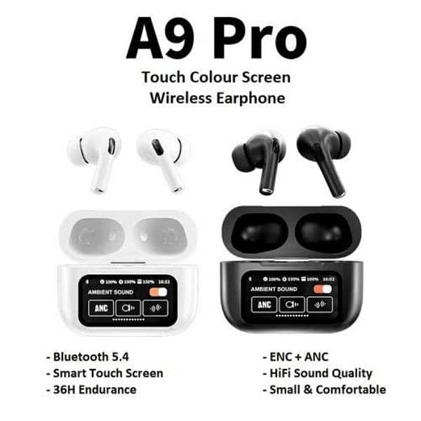 A9 Pro High Quality Sound, ENC AirPods With Smart Touch Screen Control 3