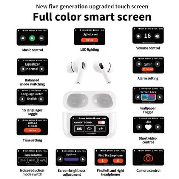 A9 Pro High Quality Sound, ENC AirPods With Smart Touch Screen Control 4