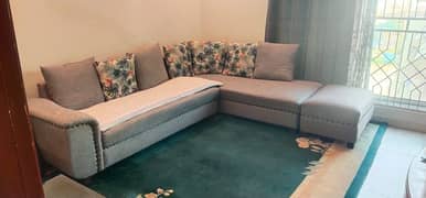 L Shaped Grey Sofa with Cushions