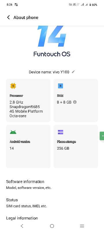 vivo y100 pro mobile for sale 8+8/ 256 5