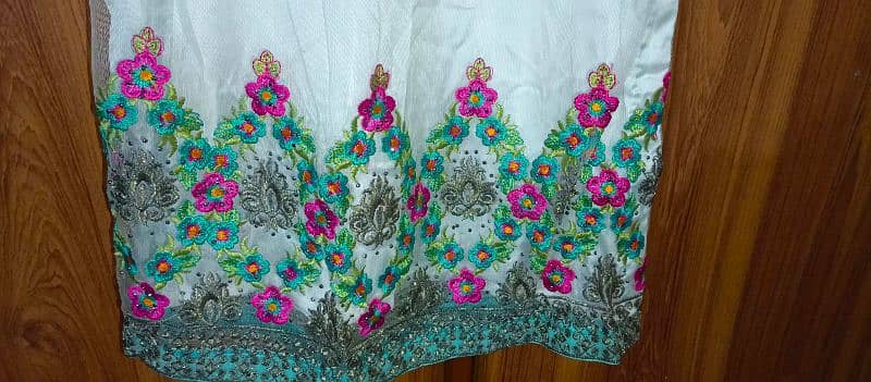 White Net Qameez with embroidery and dupota 1