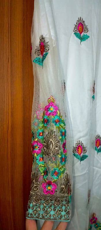 White Net Qameez with embroidery and dupota 2