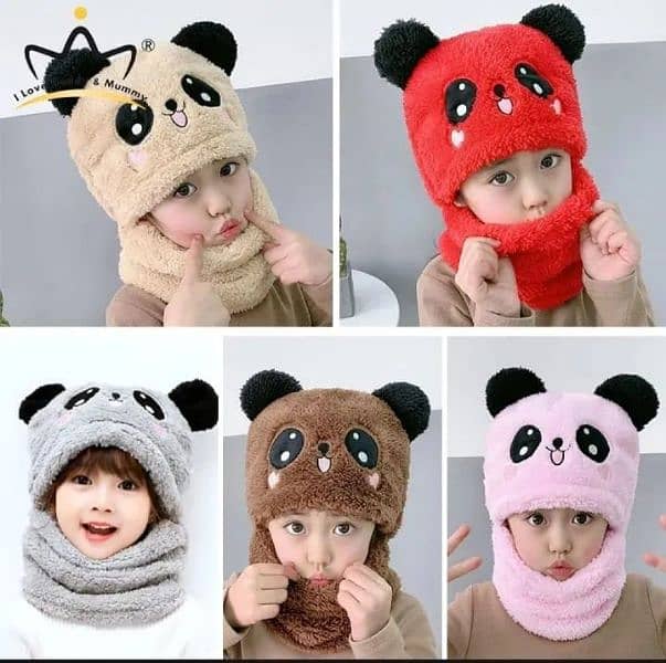 Girls Boys Winter Hat scarf One Piece Cute Warm Ear and neck Protecti 0