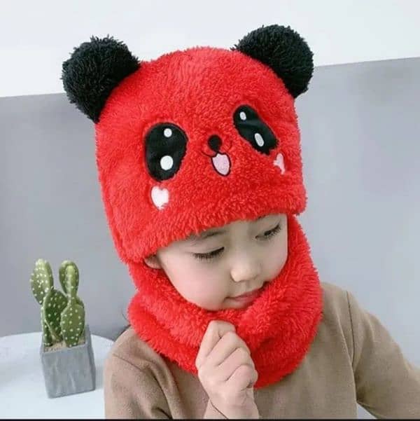 Girls Boys Winter Hat scarf One Piece Cute Warm Ear and neck Protecti 1