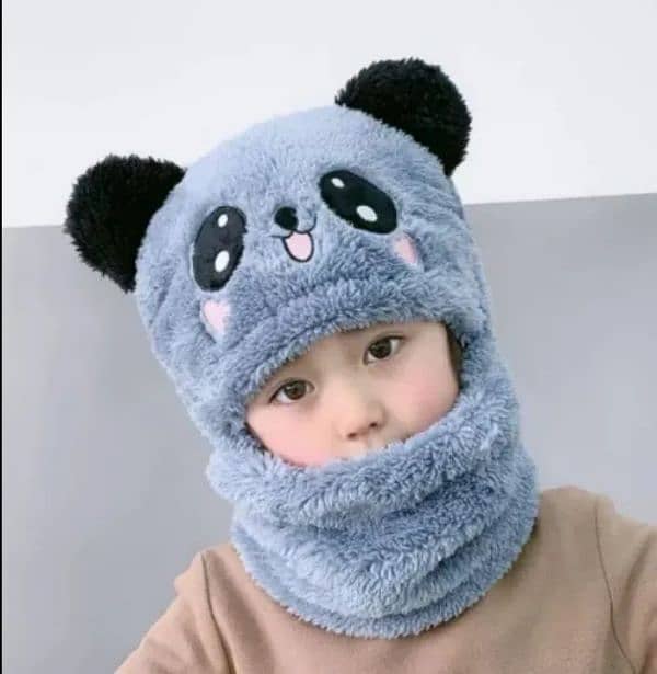 Girls Boys Winter Hat scarf One Piece Cute Warm Ear and neck Protecti 2