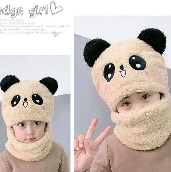 Girls Boys Winter Hat scarf One Piece Cute Warm Ear and neck Protecti 3