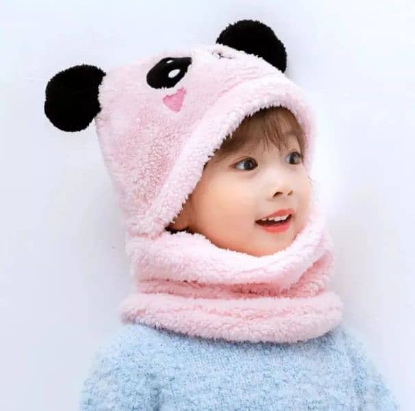 Girls Boys Winter Hat scarf One Piece Cute Warm Ear and neck Protecti 4